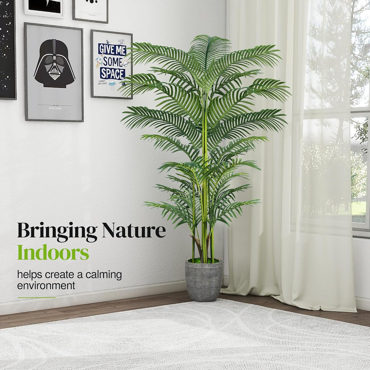 Artificial Palm Tree 4FT, Fake Tree with White Tall Planter 2 Pack, Faux Tropical Areca Floor Plant in Pot, Artificial Silk Plant for Home Office Living Room Decor Indoor