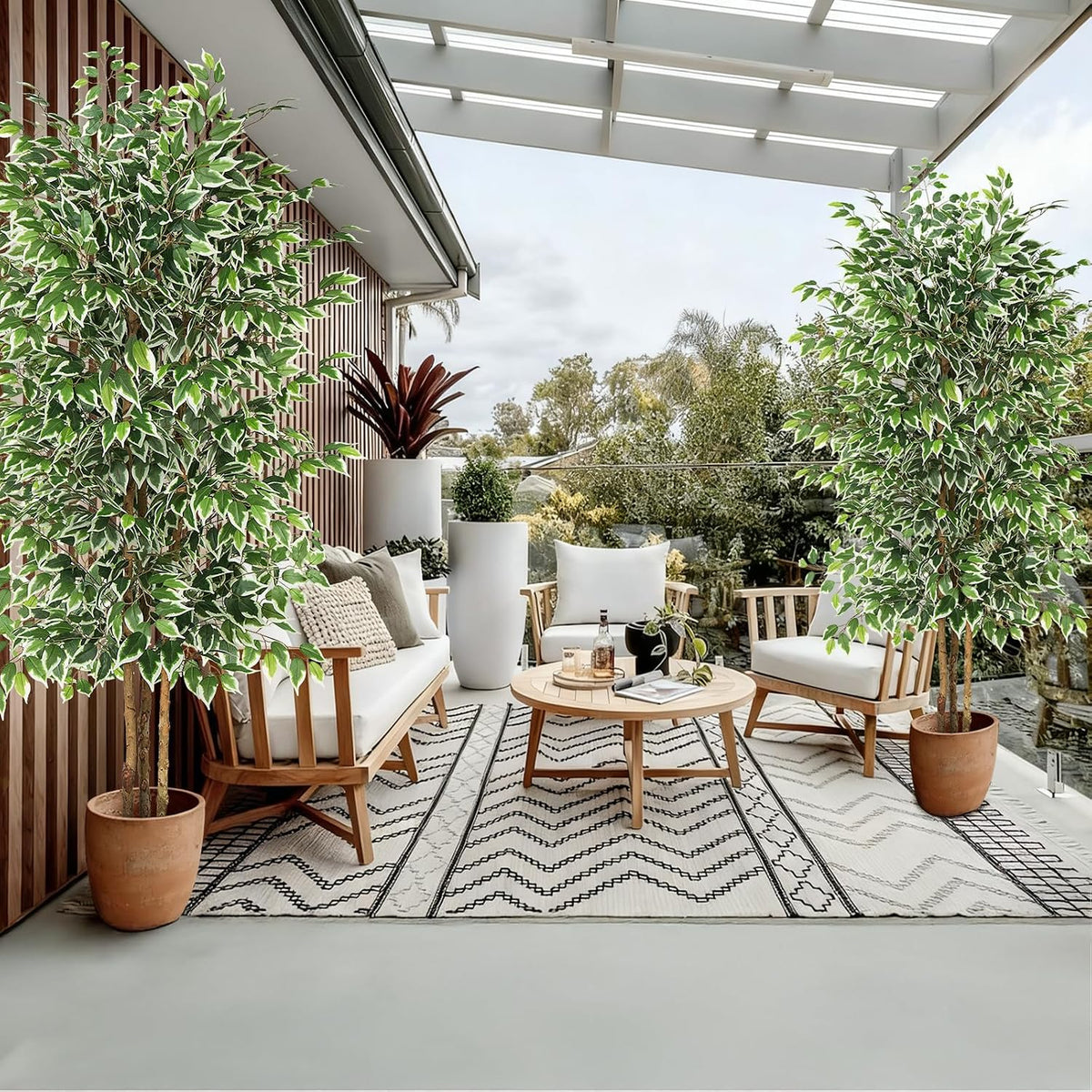 6FT Artificial Ficus Tree with Real Wood Trunks, Faux Tree Indoor