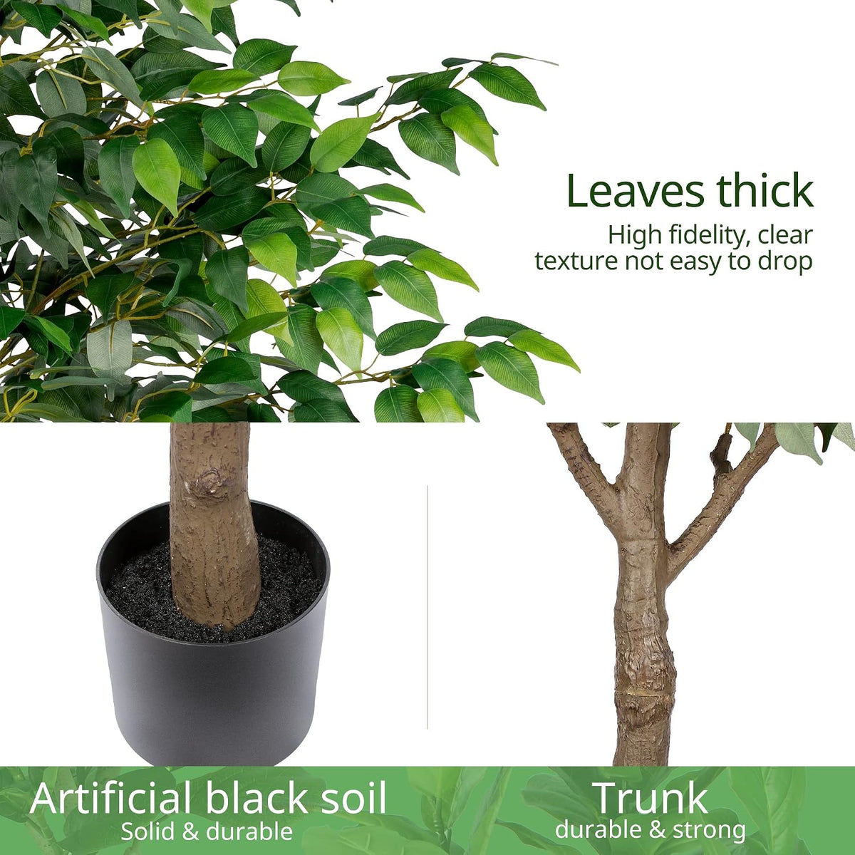 Artificial Ficus Tree - 4 FT Tall Silk Fake Tree with Pot - Lifelike Foliage & Branches for Indoor/Outdoor Decor