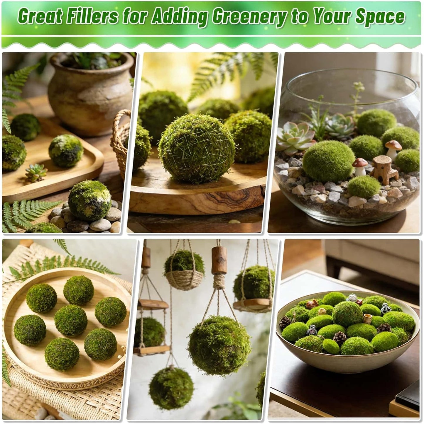 28Pcs Faux Moss Balls and Artificial Moss Rocks Set for Centerpiece Bowl Filler | Fake Large& Small Moss Balls, Greenery Decorative Balls Moss Covered Stones for Coffee Table Shelf Green Home Decor