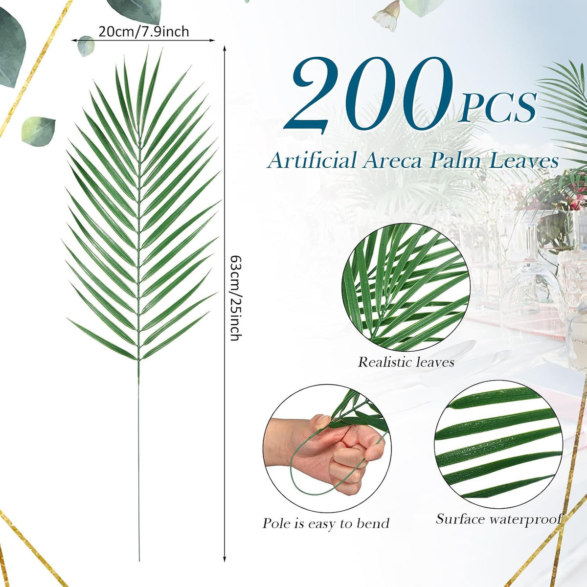 100 Pcs 25 in Artificial Palm Leaves Decor Large Tropical Faux Plant