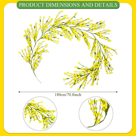 1 Pack 71 Inch Artificial Forsythia Branches Faux Flower Vine Garland Forsythia Flower Hanging Wreath Floral DIY Decoration for Front Door Home Indoor Spring Wedding Easter Decor (Yellow)