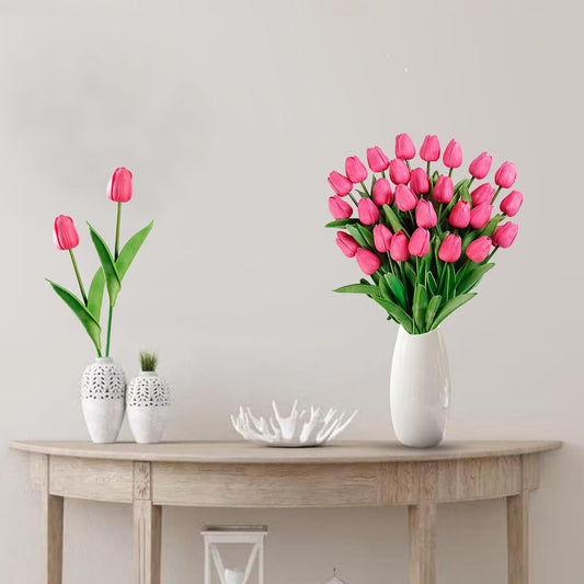 15 Pcs Fake Tulips Artificial Flowers Real Touch PU Faux Flowers Tulip Stems for Wedding Spring Bouquet Floral Arrangement Home Party Office Decorations for Mother's Day (Multi Colors)