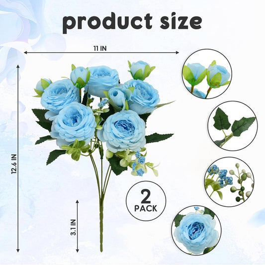 2 Pack Artificial Flowers Bouquet, 10 Pcs Austin Roses Silk Flowers Heads, Fake Peonies Flower for Home Decor Table Centerpieces Wedding Bridal Bouquet Mother's Day Valentine's Day, Pink