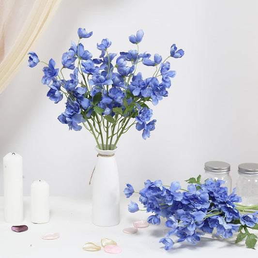 10PCS Dark Blue Delphinium Artificial Flowers 19.7'' Faux Snapdragon Flowers Silk Fake Larkspur Flowers with Stem for Wedding Party Floral Arrangement Home Decor (Dark Blue)