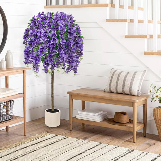 4FT Artificial Wisteria Tree in Pot with Cascading Flowers for Home Decor