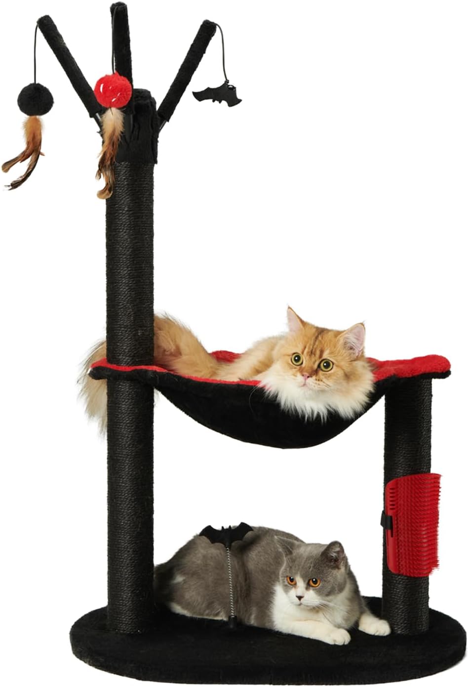 Cat Tree for Indoor Cats 35" Tall Cat Scratching Post with Large Cat Hammcok and Hanging Ball Toys Plant Green
