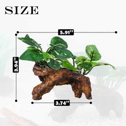 Artificial Aquarium Ornaments Silk Leaf Betta Fish Tank Decoration Driftwood Cave Decor for Reptiles Plants Driftwood Accessories