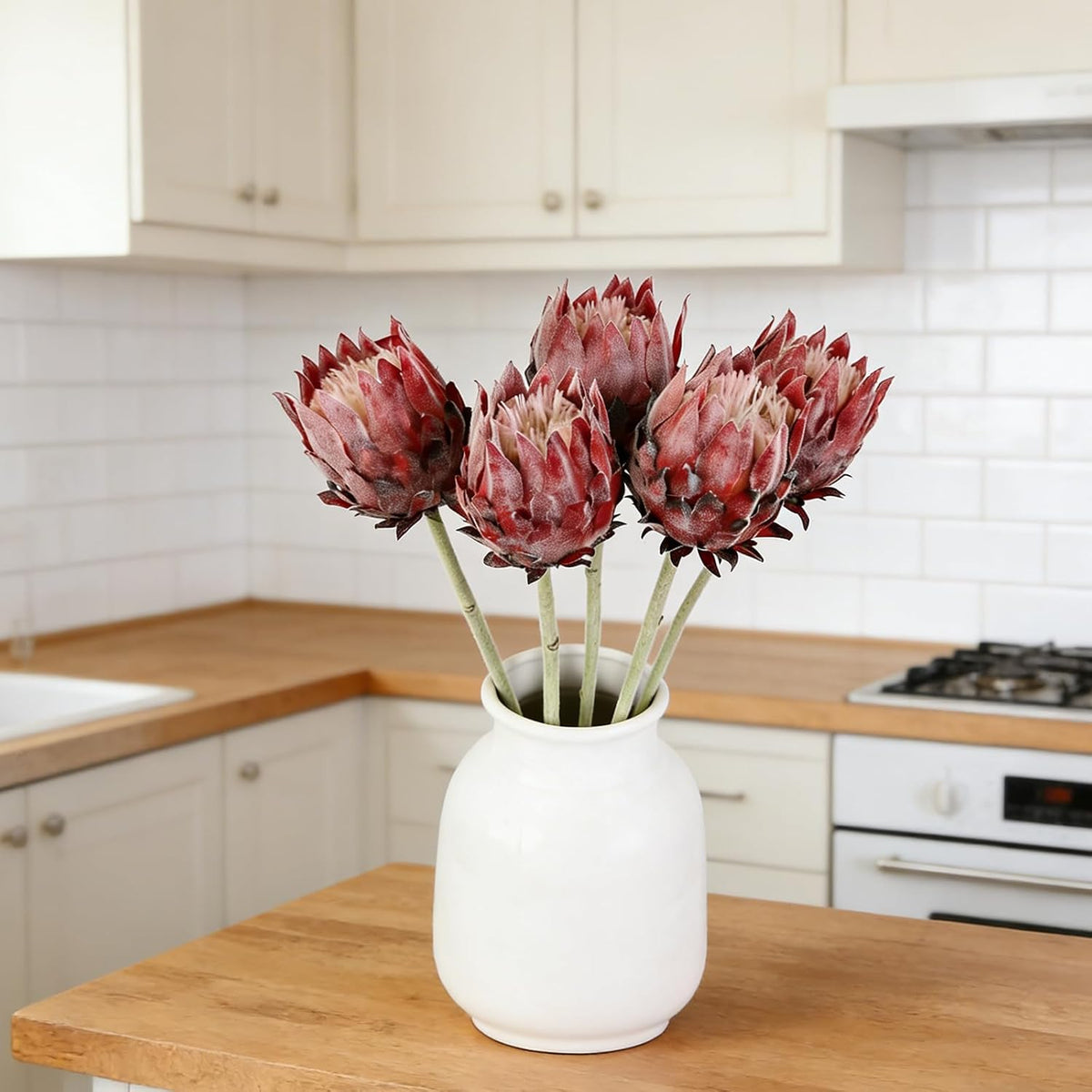 5PCS Artificial King Protea Flowers Real Touch Protea Flower Arrangements Fake King Flowers Stems for Home Garden Wedding Party Decoration