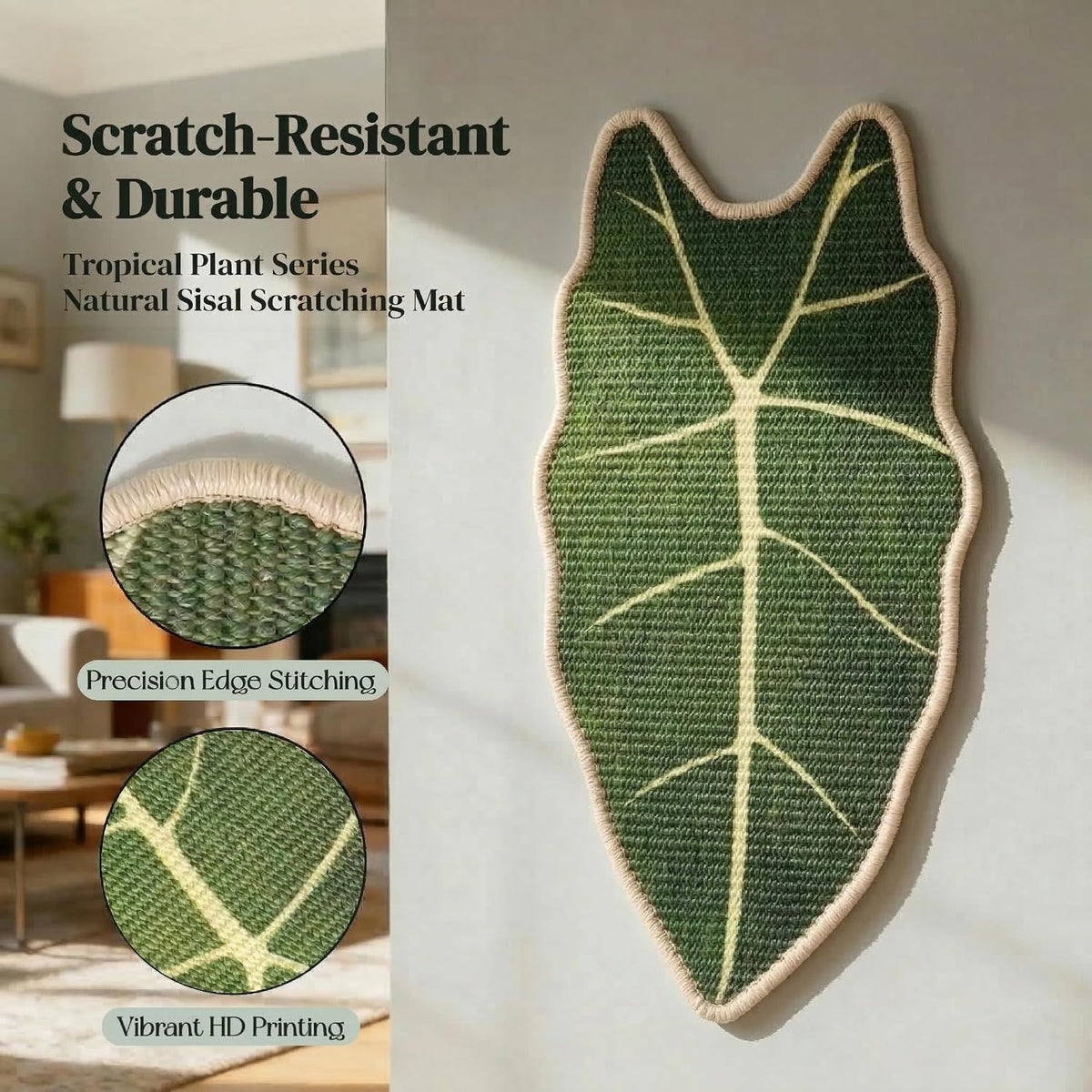 Premium Natural Sisal Botanical Leaf Cat Scratcher Mat, Extra Large Leaf-Shaped for Wall & Floor, Indoor Jungle Decor, Furniture Protector, Durable Cat Scratcher with Stylish Leaf Design (Anthurium)
