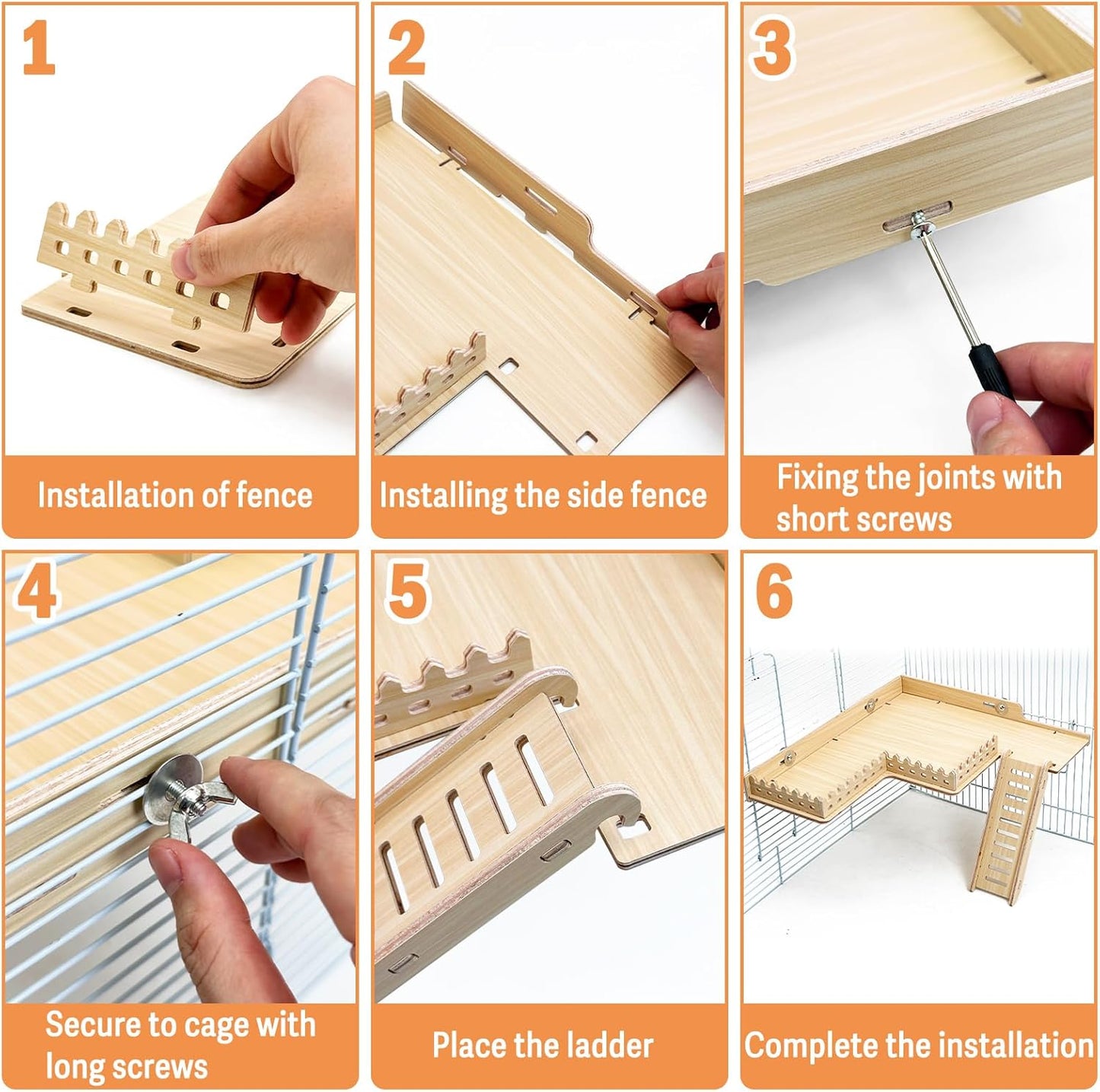 2-Tier Hanging Gerbil Climbing Platform with Ladder & Fence, Wooden Platform for Cage, Hamster Activity Playground Habitat Decor, Cage Accessories for Dwarf Hamster Gerbil Mice Rat Mouse