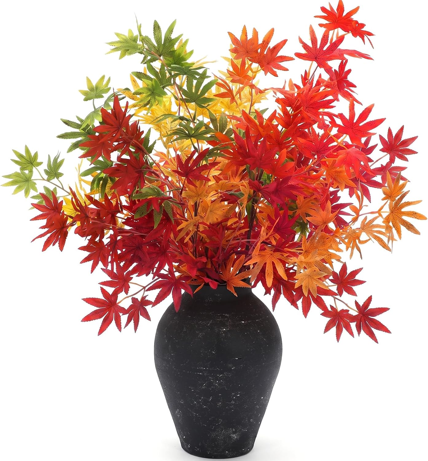 31" Fall Artificial Japanese Maple Leaves Stem Fake Fall Maple Leaves Stem Autumn Faux Bushes for Vase Farmhouse Table Centerpiece Halloween Thanksgiving Decor(Green Orange,10 Pcs)