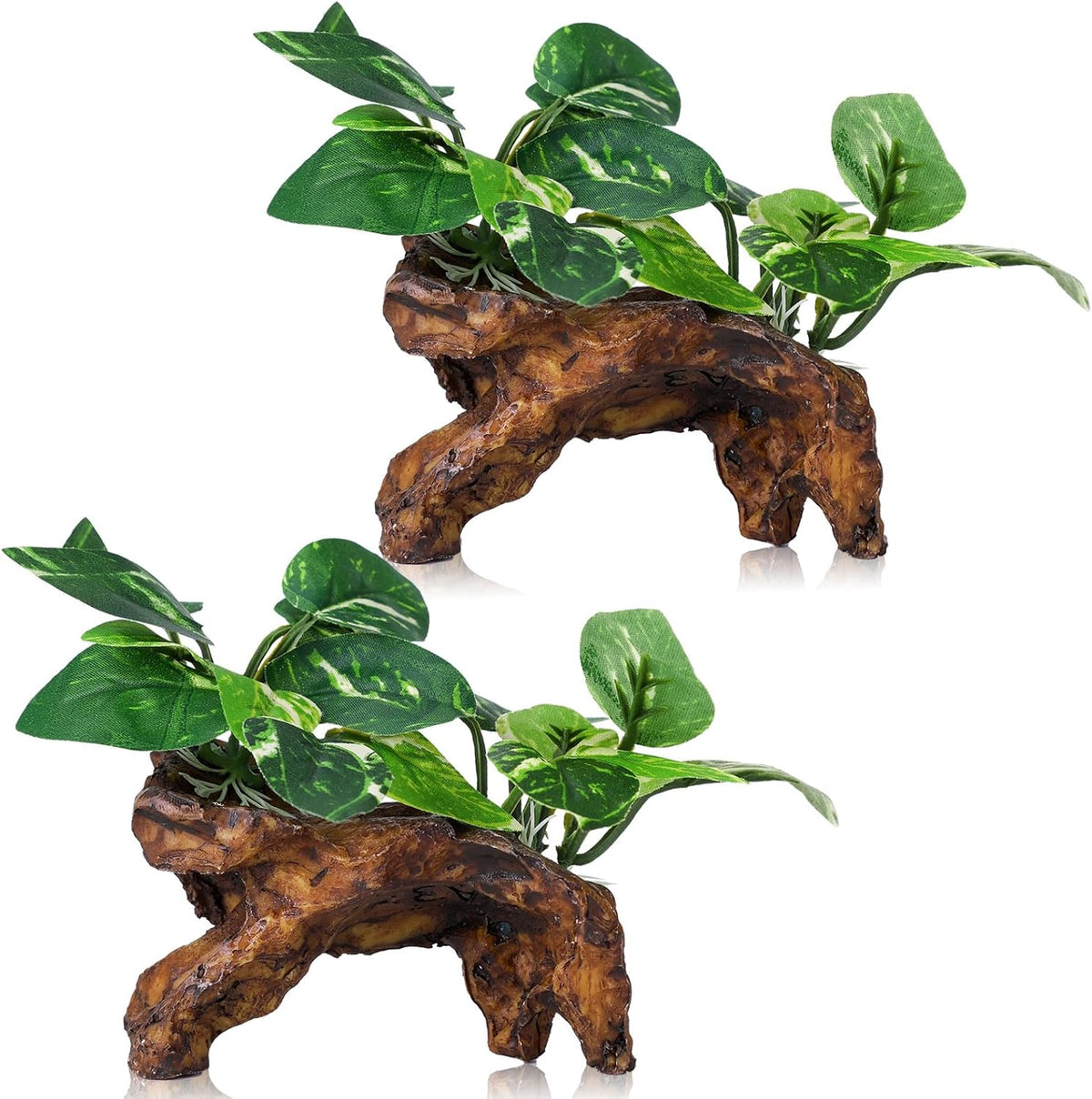 Artificial Aquarium Ornaments Silk Leaf Betta Fish Tank Decoration Driftwood Cave Decor for Reptiles Plants Driftwood Accessories