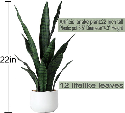 Artificial Snake Plant 22 Inch Fake Sansevieria Fake Agave Potted Plants Plastic Greenery for Home Garden Office Store Decoration 12 Leaves (Green)