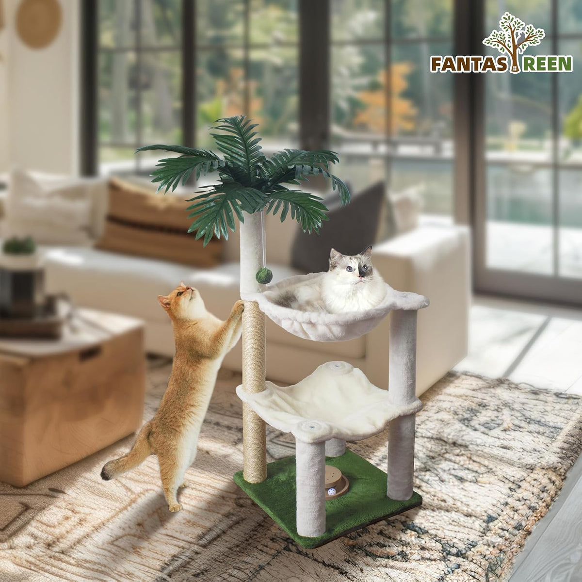 Cat Scratching Post 33'' Tall with Toy, Self Groomer for Indoor Cats
