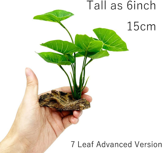 Fish Tank Decor Aquarium Decorations Ornaments Betta Leaf pad Hammock 6inch Plastic Artificial Plant Goldfish Fish Hides Small Tank/Reptiles Plants Driftwood (Green-Type-A-Set)