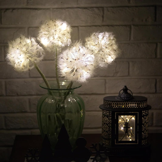TOPIA Artificial Dandelion Flowers with LED Lights with Timer Faux Dandelion Wish Flowers for Christmas Decoration Home Decoration (4 Pcs)