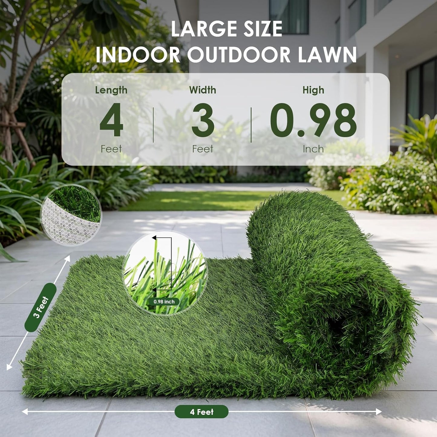 Artificial Grass for Dogs Potty – Indoor Dog Pee Pad with Non-Slip White Rubber Base, Easy Clean Fake Grass for Small Dogs, DIY Cuttable Turf for Apartments (2'*3')