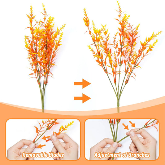 Thanksgiving Artificial Fall Flowers for Outdoors - 8PCS Faux Flowers for Outdoor Planters, Lifelike UV-Resistant Artificial Autumn Lavender for Vase Table Home Balcony Garden Wedding Decor