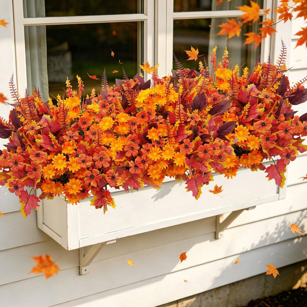 18 Bundles 6 Styles Artificial Fall Flowers Plants for Outdoor UV Resistant