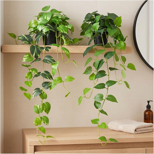 Artificial Hanging Plants, 2 Pack 33 Inch Faux Pothos Ivy with Pots