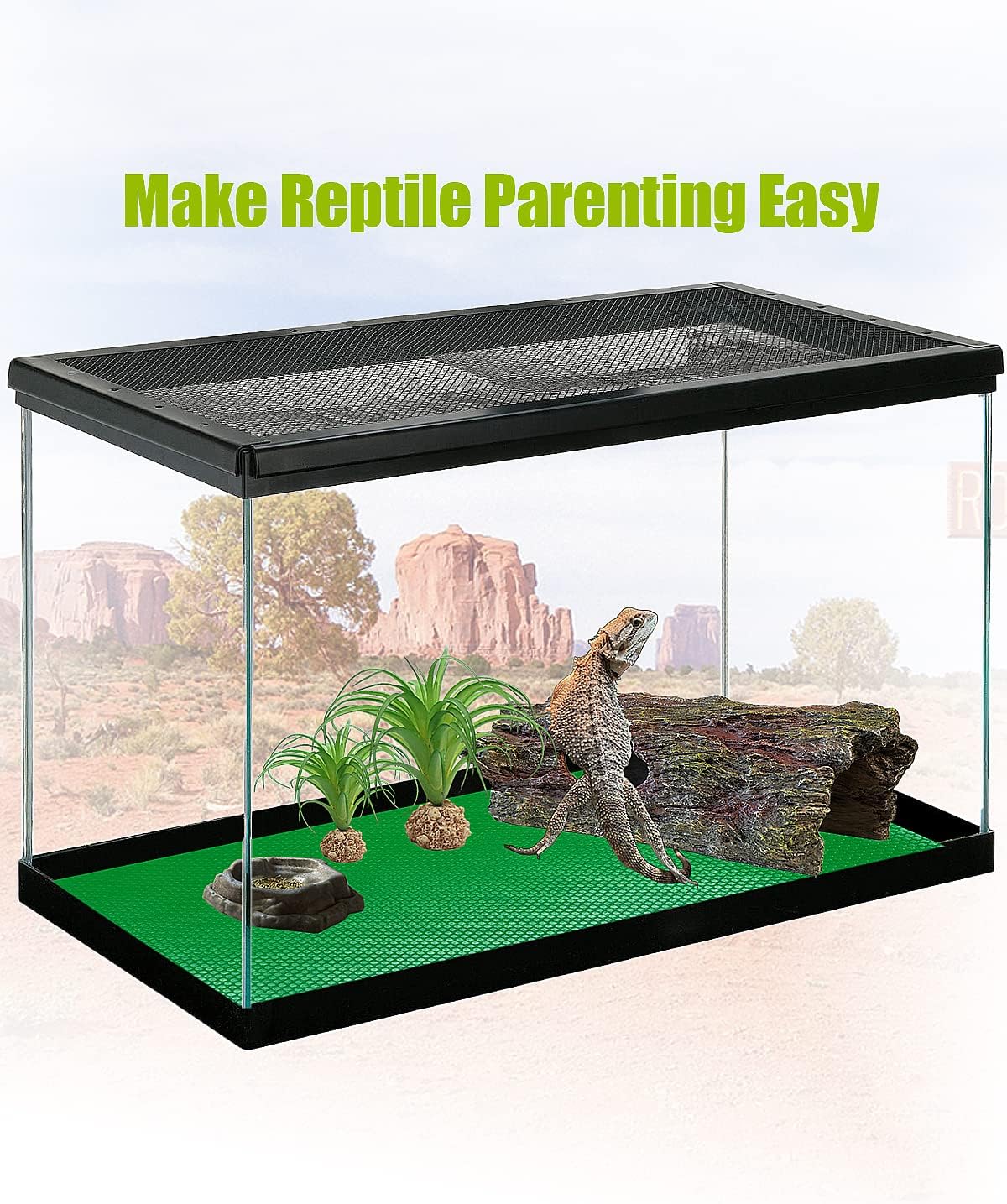 Bearded Dragon Tank Accessories, Reptile Substrate Floor, Leopard Gecko Tank Liner Mat for 40 Gallon, 20 Gallon, 50 Gallon,75 Gallon Lizard Tank, Black