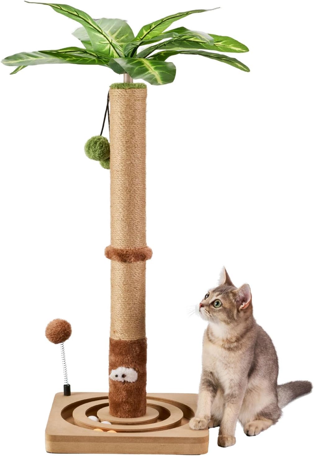 35in Tall Cat Scratching Post Sturdy and Premium Scratch Posts with Hanging Ball and Ball Track Cute Cat Tree for Indoor Cats