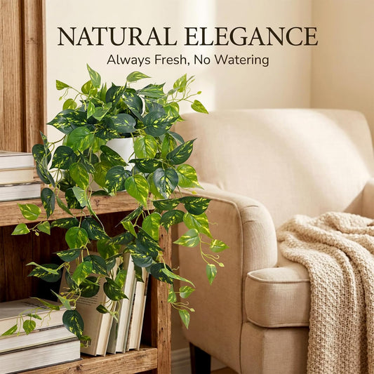 Artificial Boston Fern | Maintenance-free, Realistic Durable, Fake Pothos for Living Room Office Bedroom Bathroom Kitchen Shelves Indoor Home Decor