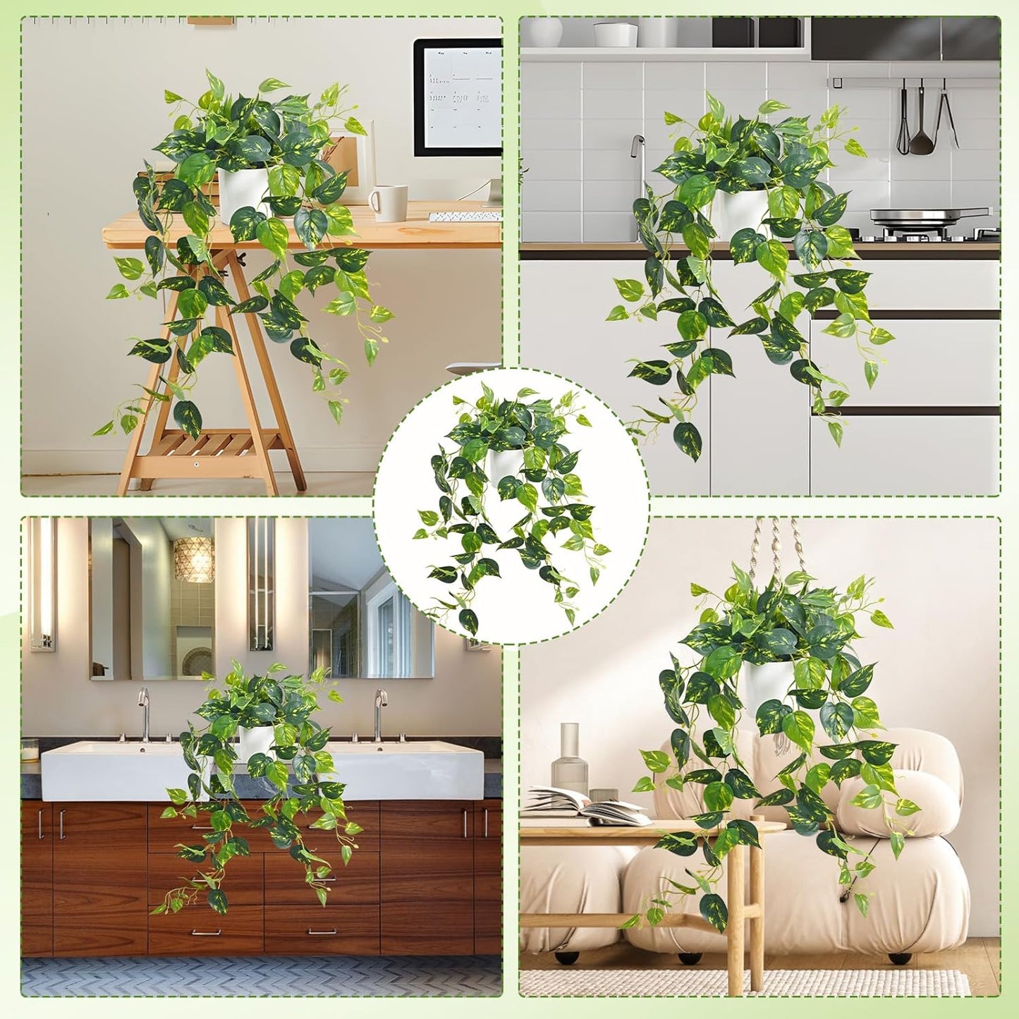 Artificial Boston Fern | Maintenance-free, Realistic Durable, Fake Pothos for Living Room Office Bedroom Bathroom Kitchen Shelves Indoor Home Decor