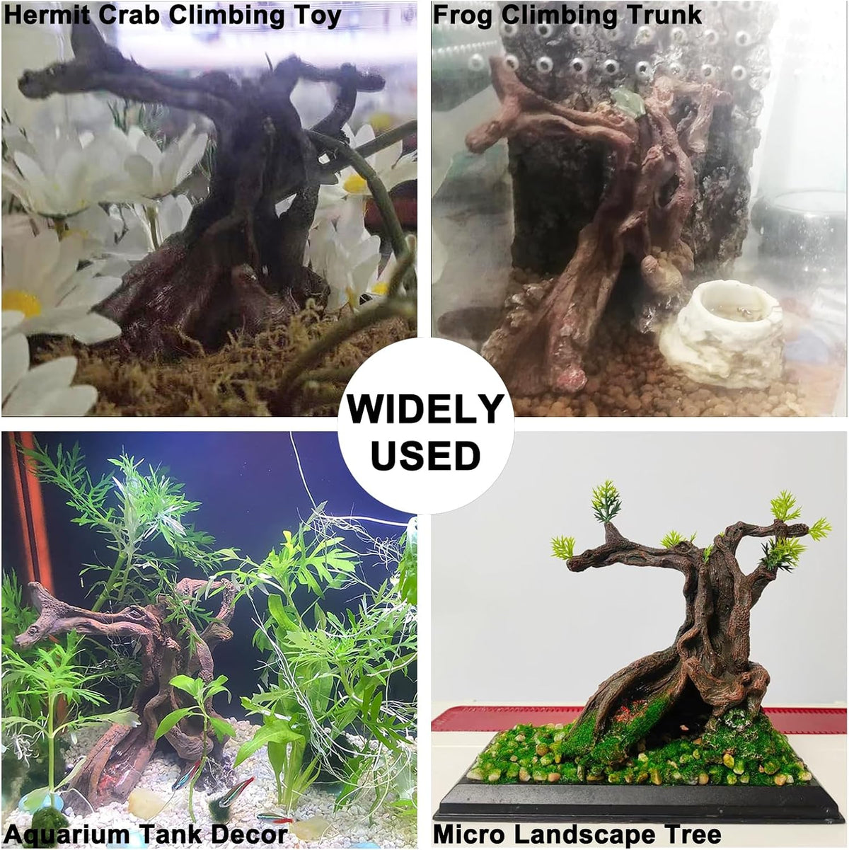 Hermit Crab Climbing Toys Aquarium Decorations Artificial Tree Trunk Ornaments Betta Fish Hideout Caves Reptile Habitat Decor Accessories for Leopards Geckos Lizards