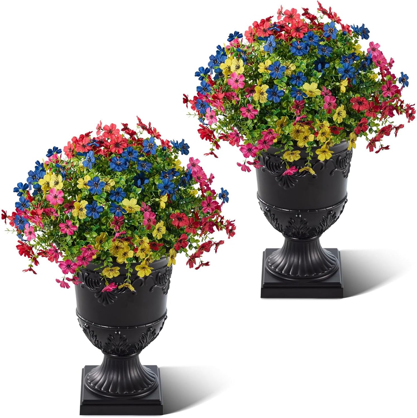Artificial Lobelia Flowers with Classic Urn Planter- UV Resistant Silk Fake Flowers in Pot - Cascading Faux Outdoor Flowers for Front Porch, Patio, Yard and Garden Decor, 1 Pack