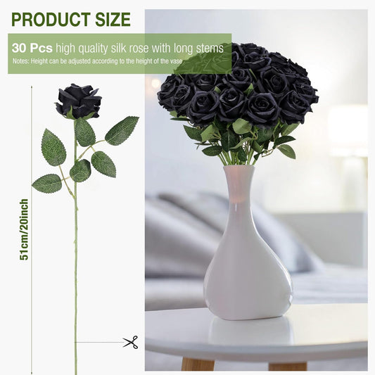 Thiccywoov 30 Pcs Rose Artificial Flowers in Bulk Lifelike Long Stem Silk Roses Bouquets Realistic Faux Flowers for Wedding Bridal Shower Home Decor Floral Arrangements Table Centerpiece(White)