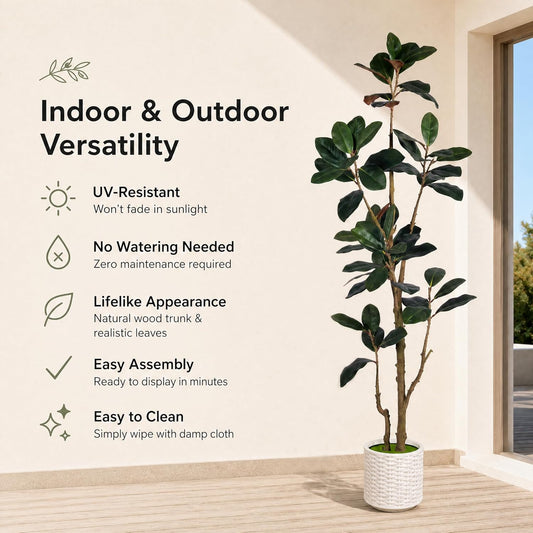 7ft Faux Magnolia Tree in White Pot, Indoor Artificial Large Broadleaf Tree with Upgraded Heavy Base, Realistic Fake Greenery Floor Plant for Modern Farmhouse Home Office Corner Decor