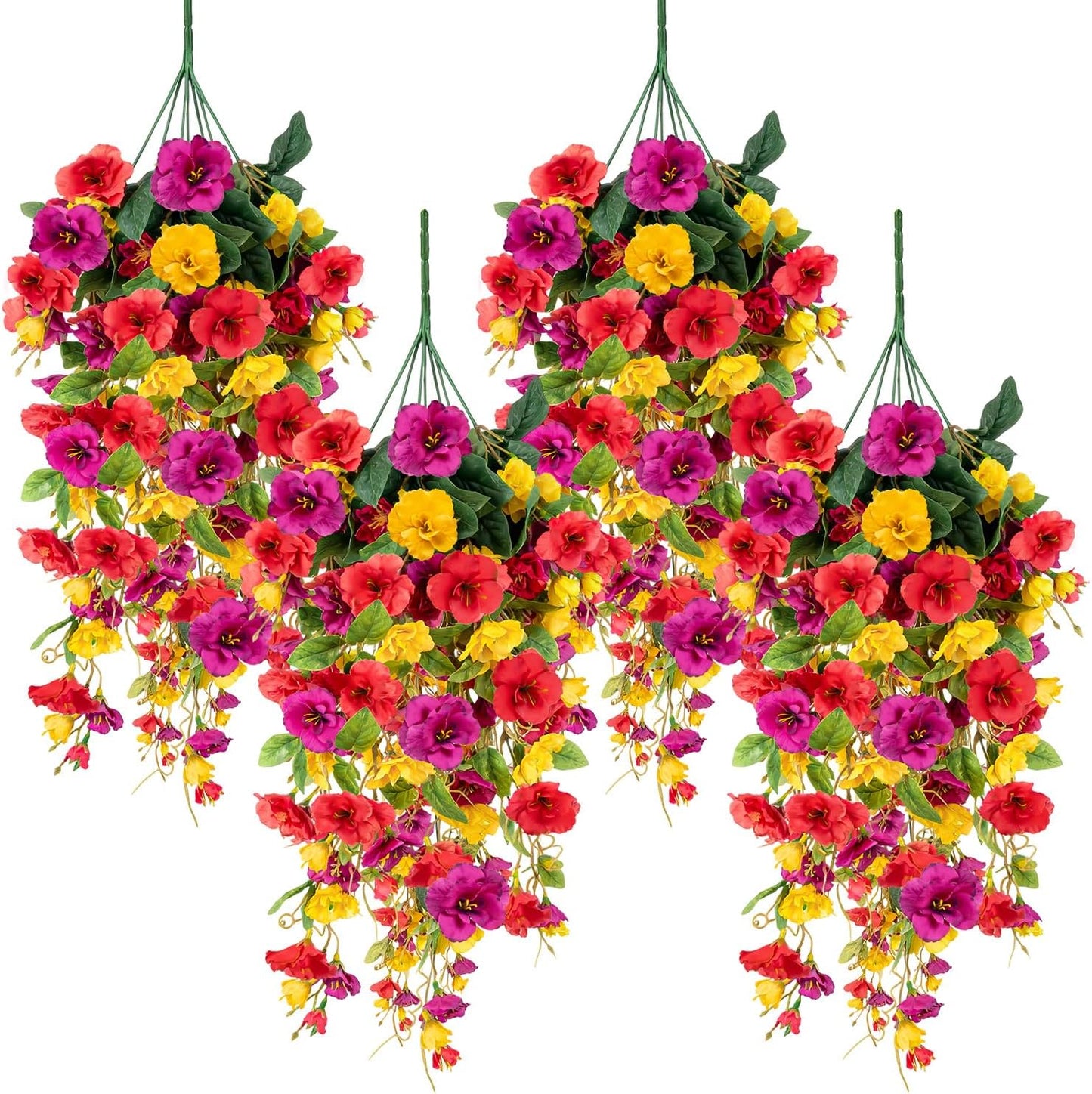 2 Pcs Fake Hibiscus Artificial Hanging Flowers | Colorful Silk Hibiscus Trailing Vines Spring Summer Long Hibiscus Vines Faux Flowers for Outside Porch Patio Yard Party