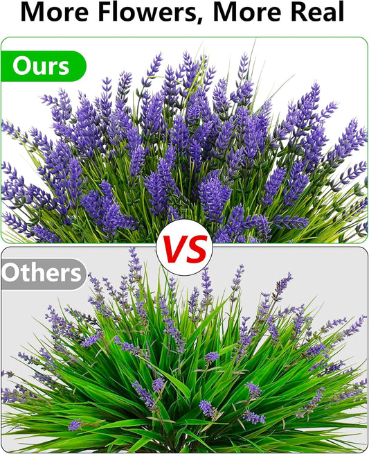 24 Bundles Artificial Flowers Outdoor, Faux Lavender Flowers with Grass UV Resistant Artificial Plants for Outdoor Outside Hanging Planter Window Box Garden Patio Front Porch Decor