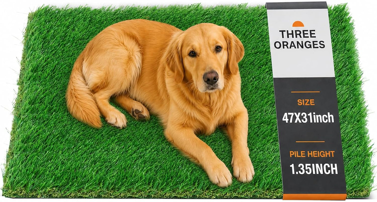 Dog Grass Pad 47x31 Inch, Grass Pee Pads for Dogs Potty, 1.35 Inch Thick Soft Artificial Grass for Dogs, Fake Grass Turf Mat with Drainage Holes, Indoor Outdoor Balcony Patio