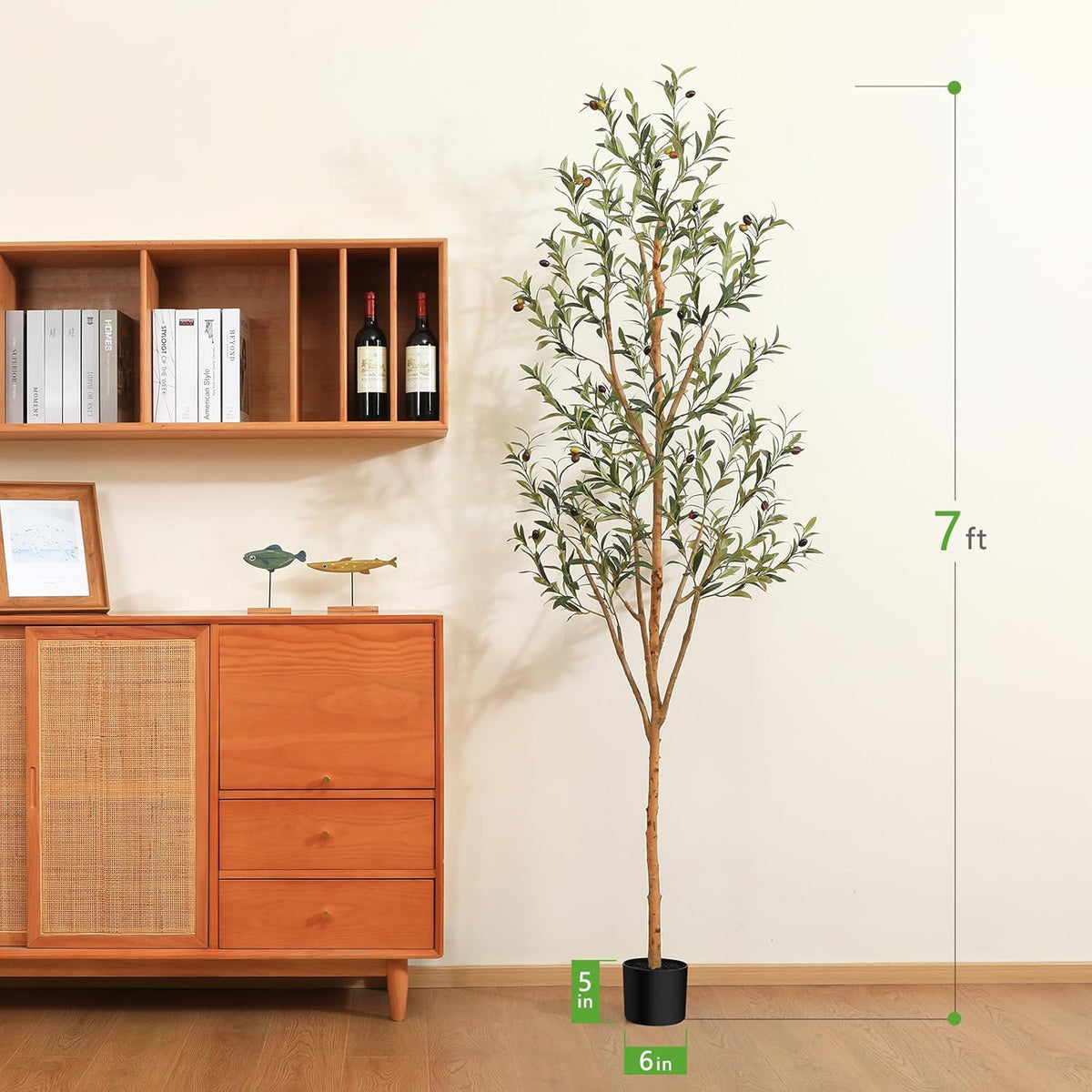 6FT Artificial Olive Tree, Real Wood Trunk & Silk Leaves