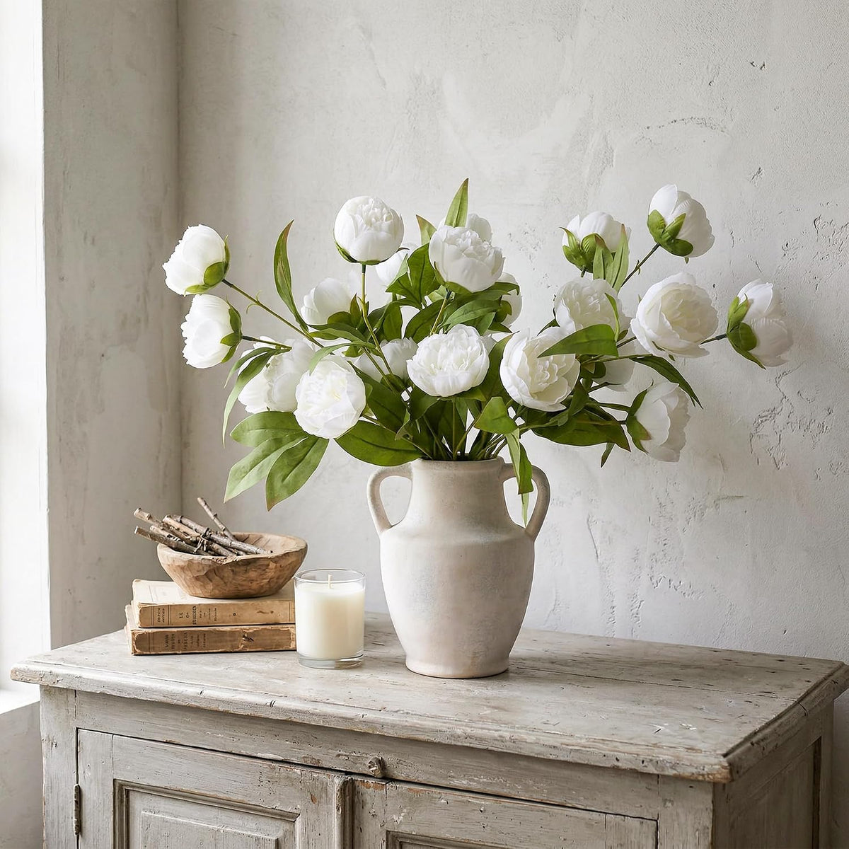 6 Pcs Peonies Artificial Flowers 27" Faux Flowers for Vase, Champagne