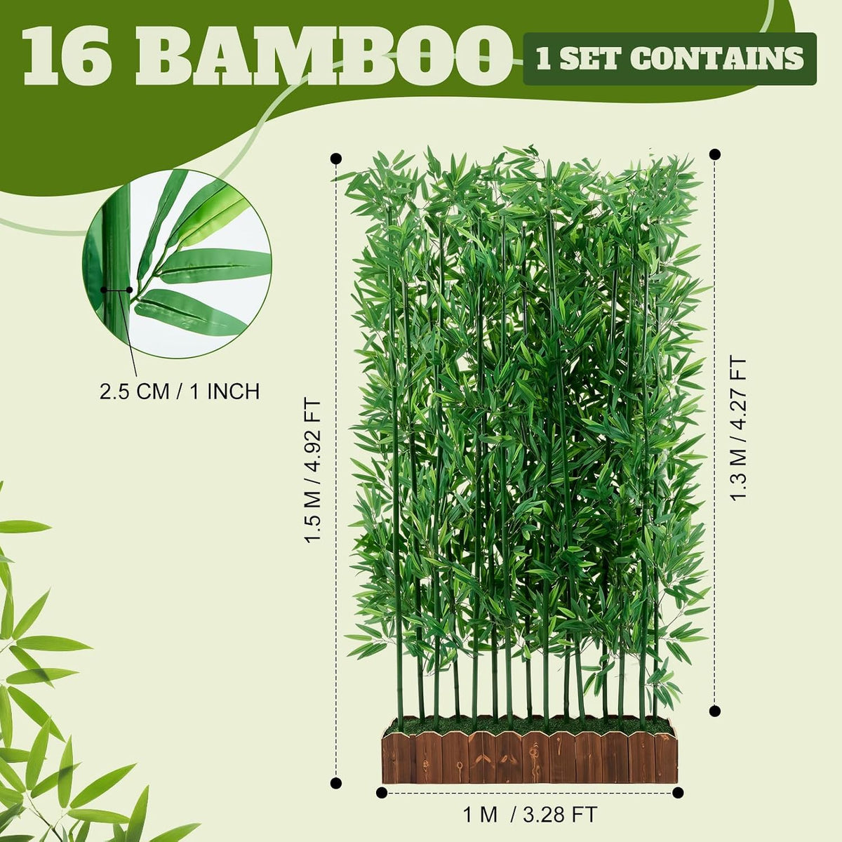 16 Pcs Artificial Bamboo Tree, 3.9 Ft Privacy Divider Screen, Waterproof, Sunproof, Not Easy to Fade, Equipped with a Reinforced Base, Indoor Outdoor Decor Greenery for Patio Balcony Office