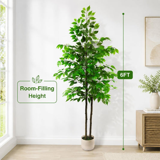 Artificial Ficus Tree 6ft, Fake Trees for Home Office Decor