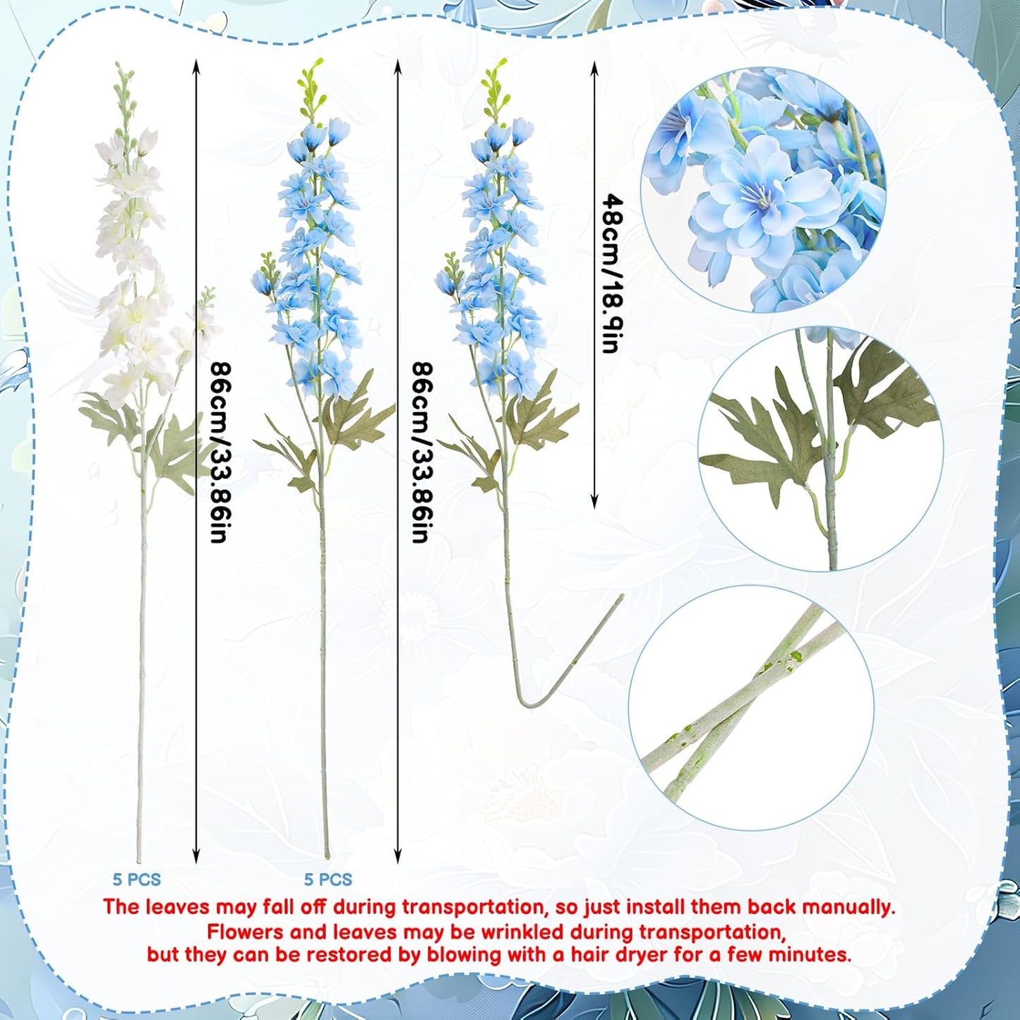 15 Pcs Delphinium Artificial Flowers for Decoration, 27.5 Inch Long Stem Larkspur Fake Flowers Light Blue Faux Silk Bouquets for Tall Vase Wedding Home Decor Floral Arrangements(Light Blue)