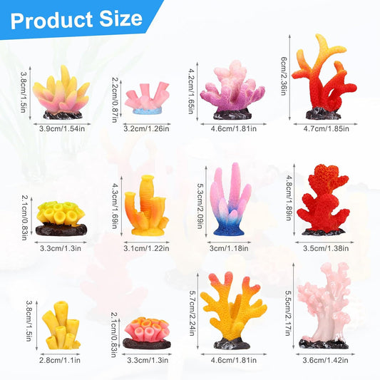 24pcs Mini Fake Resin Coral Reef, Miniature Resin Coral Figurines 12 Styles Colored Small Artificial Plants for Fish Tank Garden Flower Pot Bonsai Tiny Micro Landscape Decors Faux Coastal Beach Ocean