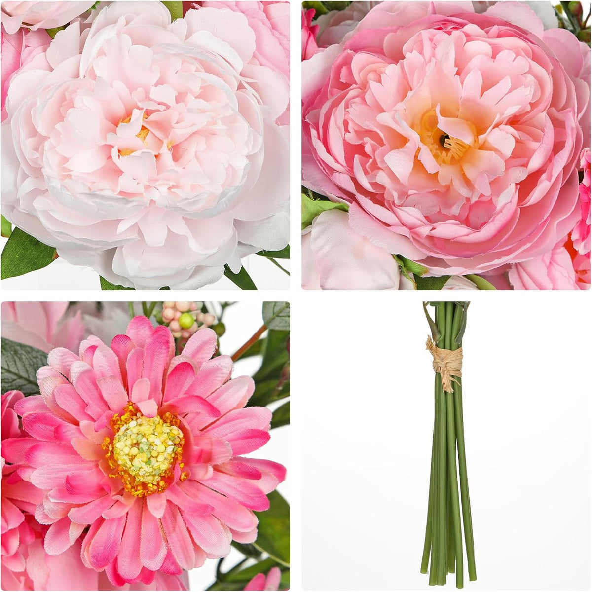 Dahlia Artificial Flowers, 12PCS Mixed White Faux Flowers with Dahlia & Daisies, Up to 20.4 Inch Long Silk Fake Flowers for Vase DIY Wedding Bouquet Party Centerpieces Arrangement Home Decor