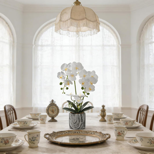White Fake Orchids Flowers in Pot Bendable Faux Orchids Artificial Flowers Washable Silk Orchid Phalaenopsis Decor for Home Wedding Table Centerpiece Bathroom Office