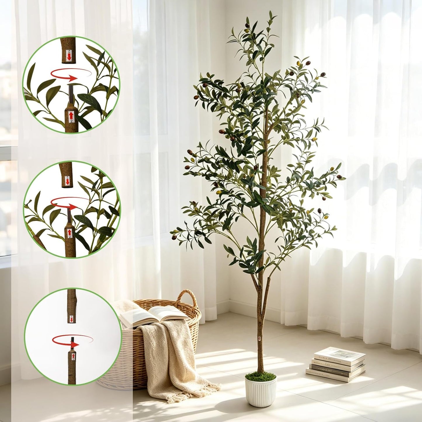 6FT Artificial Olive Tree Indoor Faux Olive Trees with Flower Pot Panda Toy | Branches and Fruits, Suitable for Interior Home, Outdoor Patio, and Office, Comes with Cute Panda Ornament Gift,Does not fade