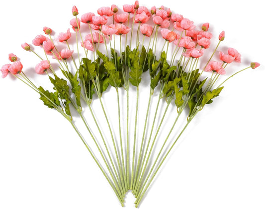22.4" Realistic Artificial Silk Poppy Flowers Stems (12, Red) | 12-pack 22.4" realistic artificial silk poppy flowers. Silk petals perfect for romantic gifts & holiday tributes.
