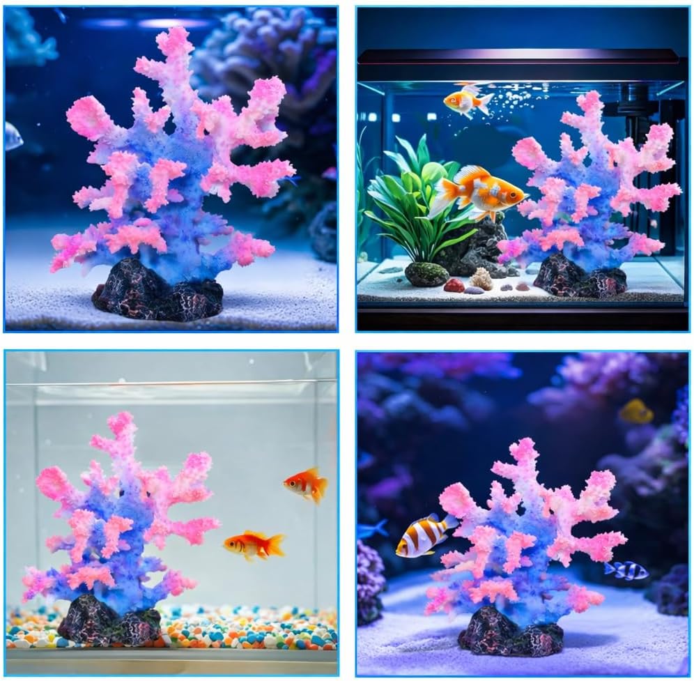 Premium Coral Reef Ornament - Lifelike Artificial Coral Decor for Saltwater & Freshwater Aquariums | Hand-Painted Blue, Aquarium-Safe Polyresin (5.7"×5.1"×6.3")