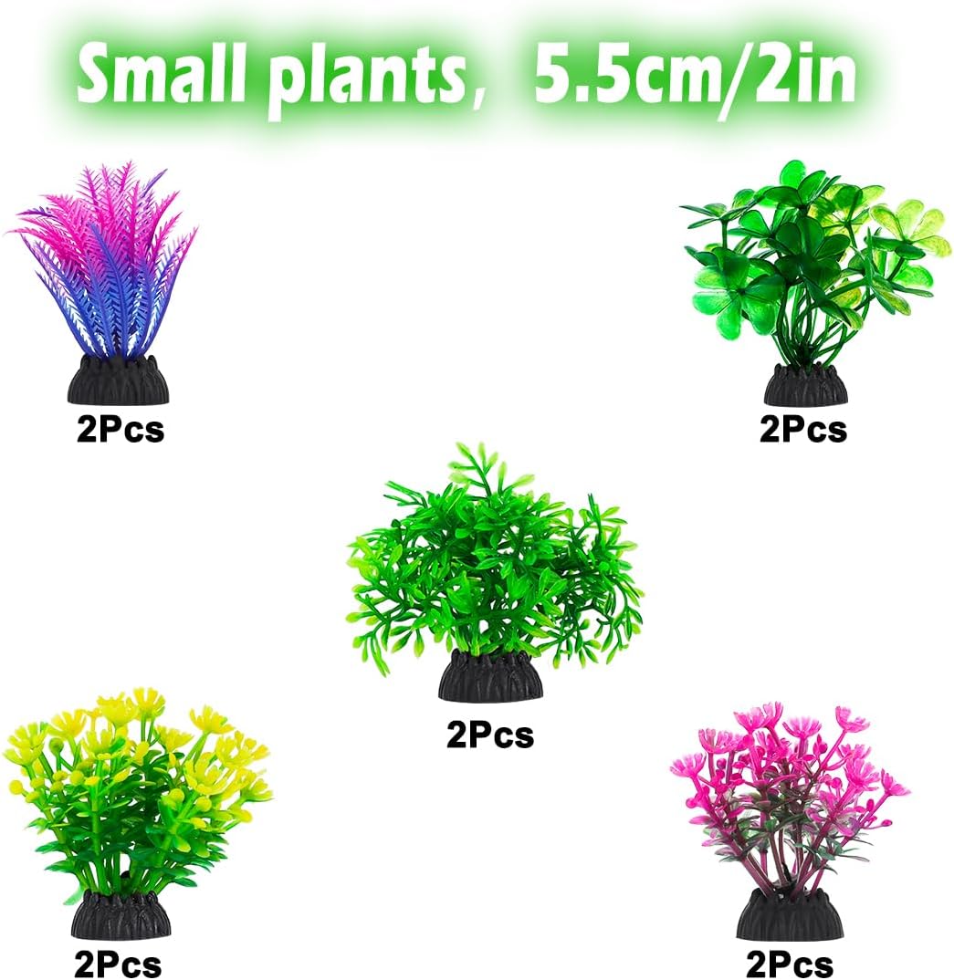 CousDUoBe 30Pcs Aquarium Plants, Fish Tank Accessories Artificial Aquatic Plants,Full Set of Fish Tank Decorations, Various Sizes