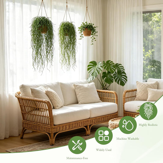 6 Pcs Artificial Succulents Hanging Plants, Fake String of Pearls Greenery Plants, Decoration for Wall, Home, Backdrop, Garden, Indoor and Outdoor