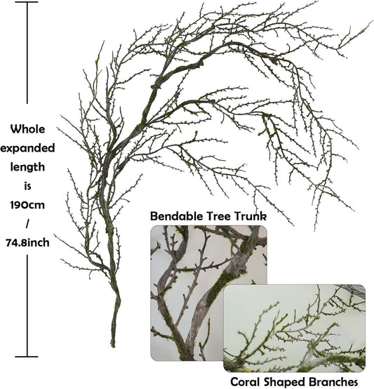 190cm/74.8inch Artificial Creepy Flexible Tree Branches Faux Grape Vines Garland Twigs with Moss Wood Craft for Halloween Door Wall Hanging Cottage Haunted Mansion Theme Outdoor Mantel Decoration (1)